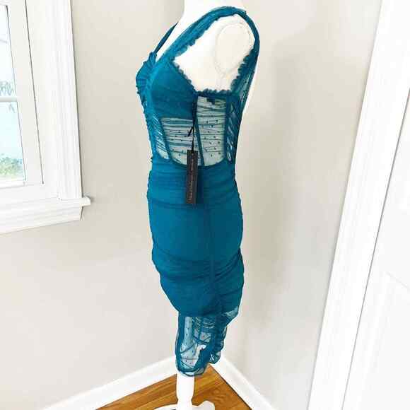 NEW House of Harlow 1960 x Revolve Nola Aquamarine Ruched Dress - Picture 6 of 7